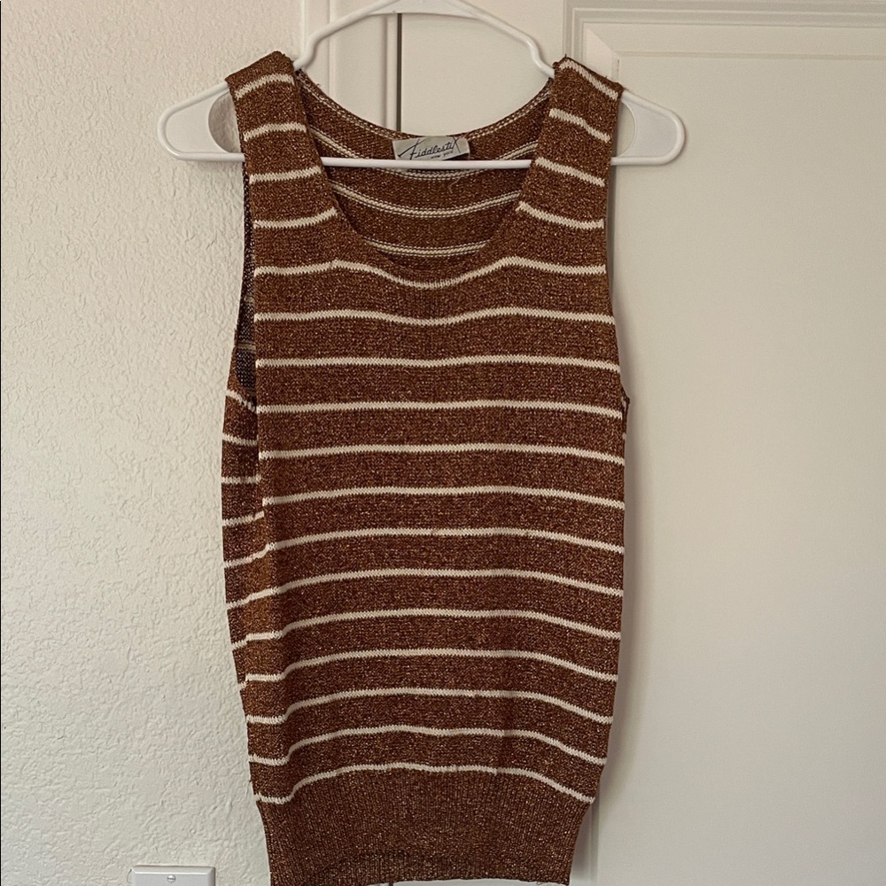 VINTAGE Sparkly Brown Striped Sleeveless Top